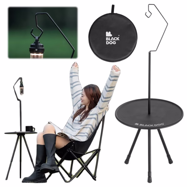 Lightweight Folding Table with Lamp Stand Adjustable Telescopic Dining Table Aluminum Alloy for Camping BBQ Picnics
