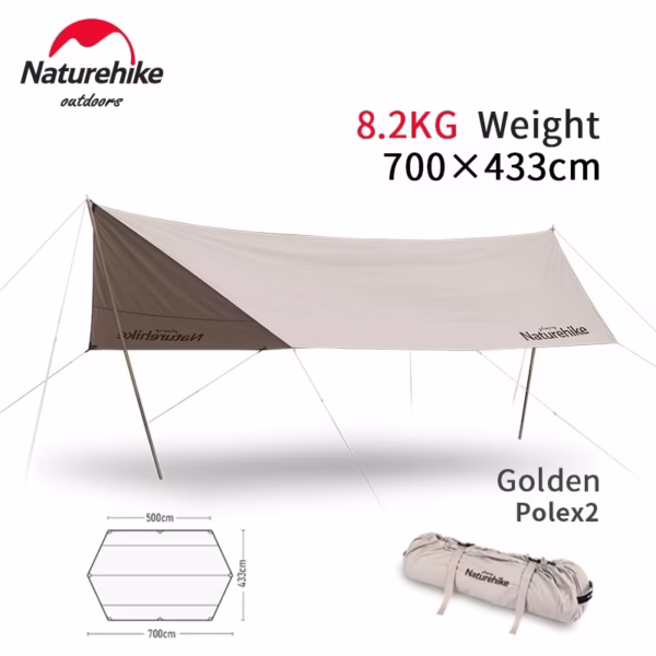 Outdoor Sun Shelter 5-8 Persons Cotton Hexagonal Sunshade 7*4.33m Large Area Portable Waterproof Camping Awning