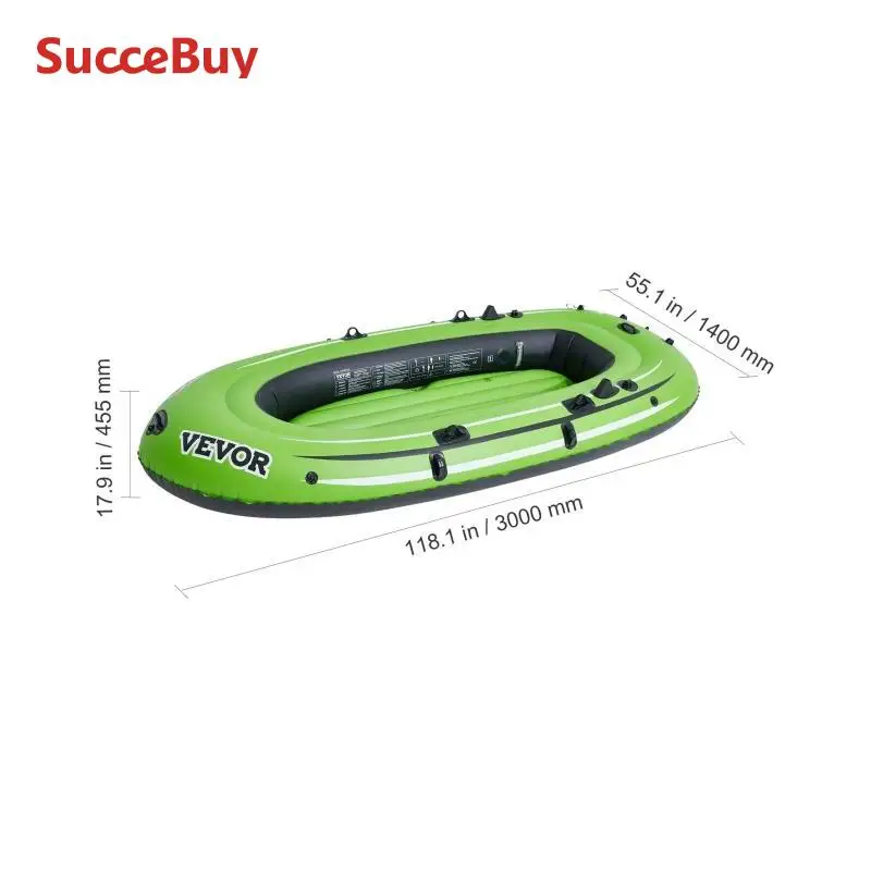 SucceBuy Inflatable Boat 4-Person Inflatable Fishing Boat Strong Portable Boat Raft Kayak 45.6" Aluminum Oars High Output Pump