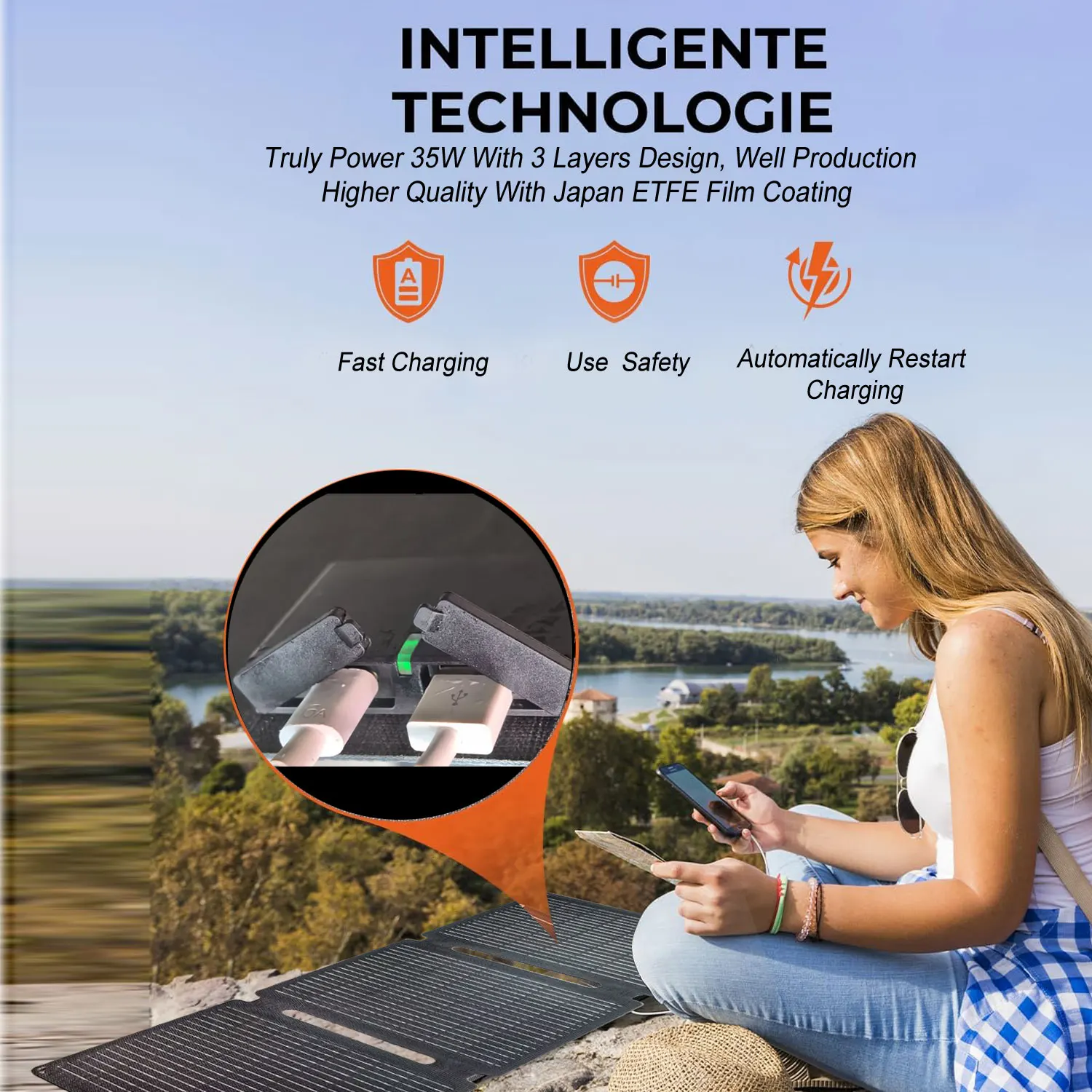 35 W Portable Solar Panel with Fast USB-C Charging for Adventures