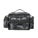 Versatile Black Fishing Tackle Bag with Rod Holder & Comfort Straps