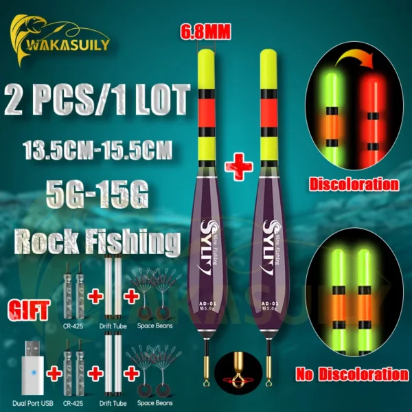 Luminous Rock Fishing Float with Color-Changing Tail for Night Anglers