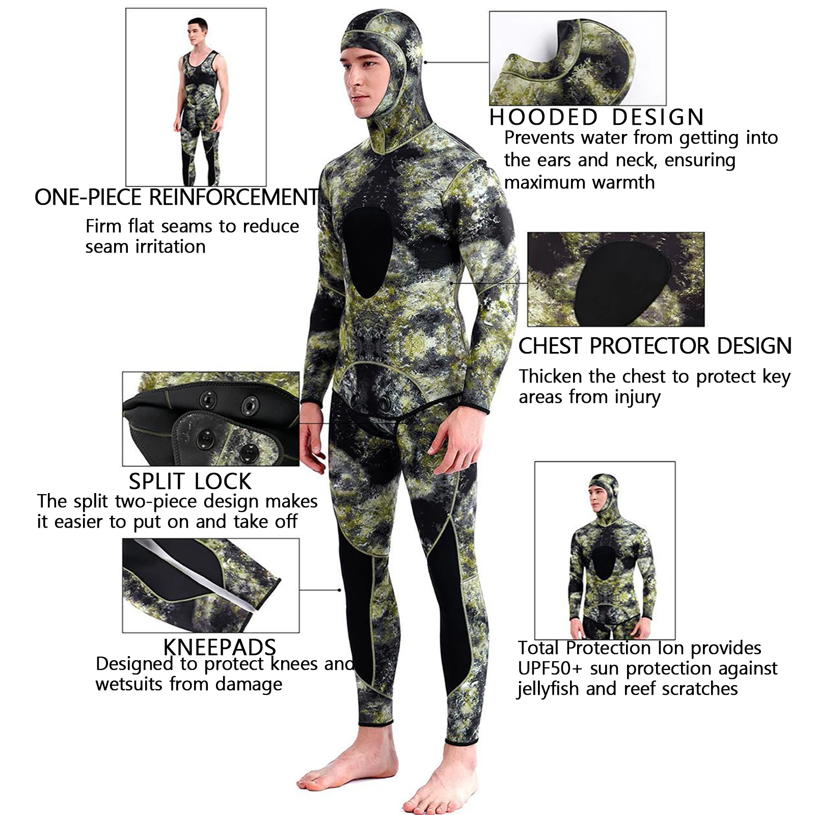 DEMMET 5mm CR Freediving Hunting Fish Suit Camouflage Two Piece Wetsuit Men's Snorkeling Kayak Swimming Harpoon Fishing Wetsuit 5 kf Sa40541ce3b77414290bb11c7e72696d42