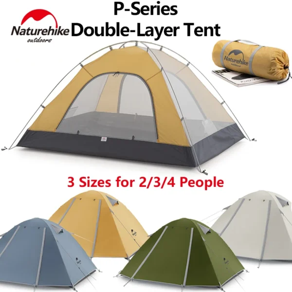 P Series Camping Tent Ultralight Double Layer Dome Tents for 2 3 4 People Family Outdoor Travel Beach 210T Waterproof