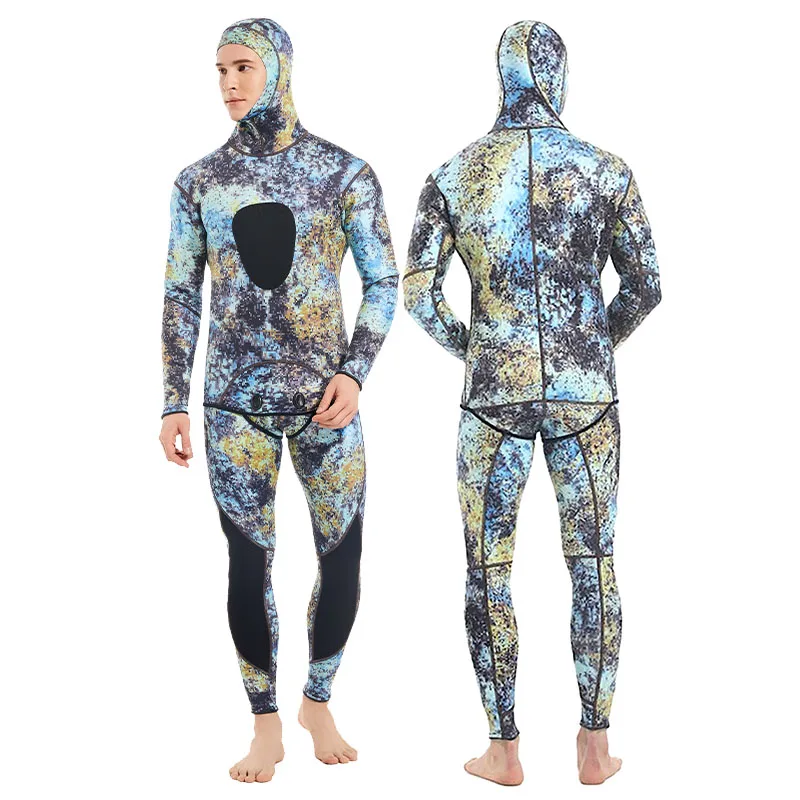 DEMMET 5mm CR Freediving Hunting Fish Suit Camouflage Two Piece Wetsuit Men's Snorkeling Kayak Swimming Harpoon Fishing Wetsuit 13 kf Sc5ea163150e54fc0a7b4aa7bfabfabf9W